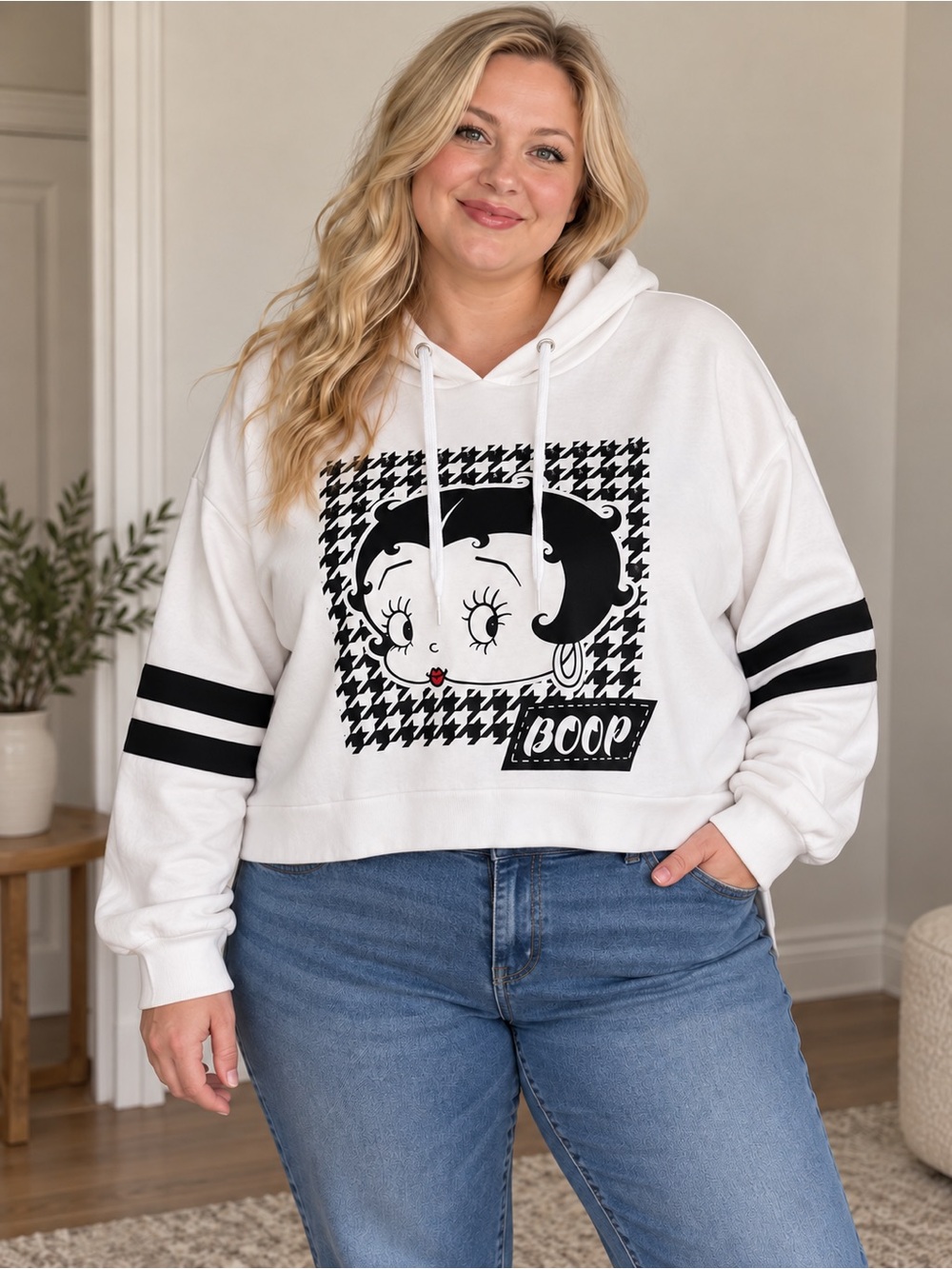 White Betty Boop Graphic Hoodie Sweatshirt